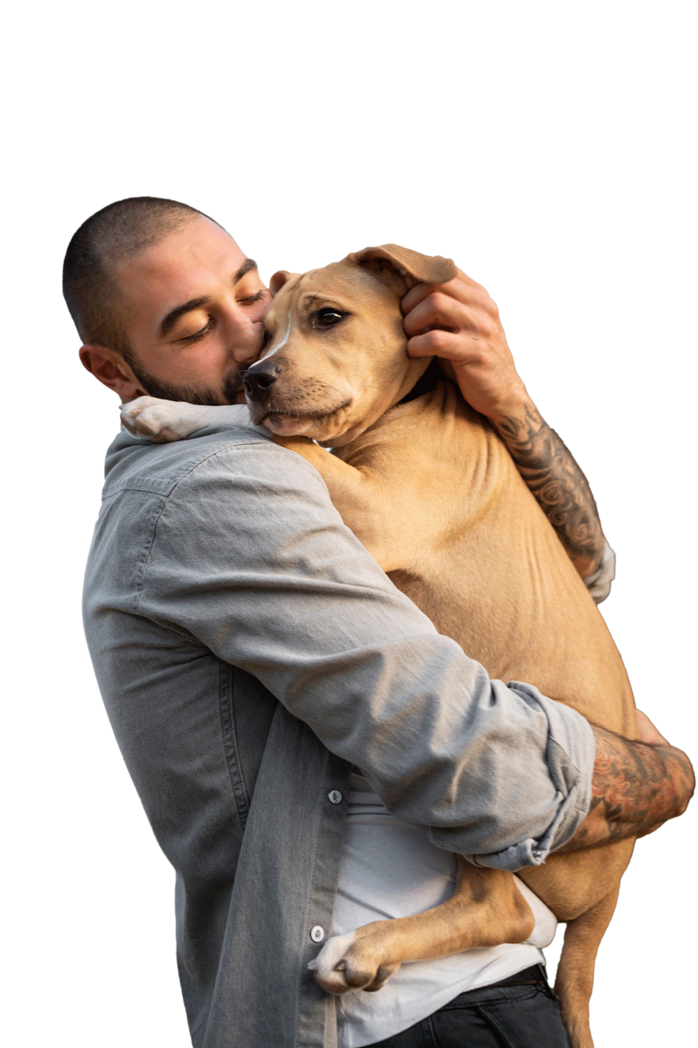 Persona abrazando perro